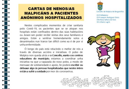 Malpica convoca á rapazada para enviarlle debuxos e cartas ás persoas ingresadas por COVID-19 na área sanitaria da Coruña